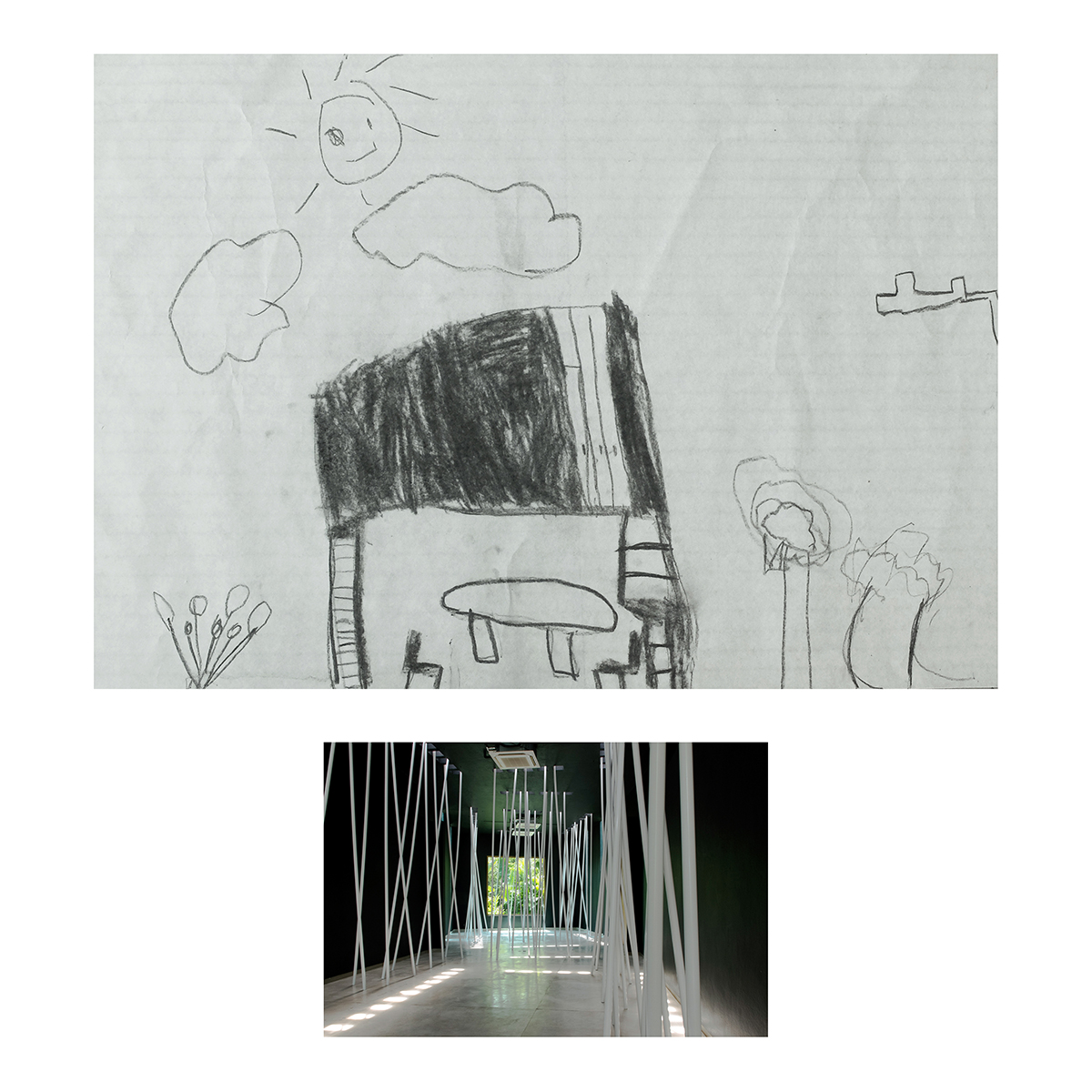 Sin título (Pintura negra y tubos blancos), Dibujos niños, 2014 : Francisco Ugarte