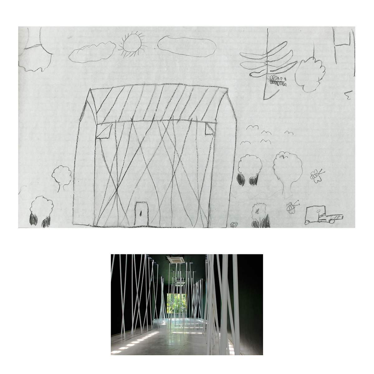 Sin título (Pintura negra y tubos blancos), Dibujos niños, 2014 : Francisco Ugarte