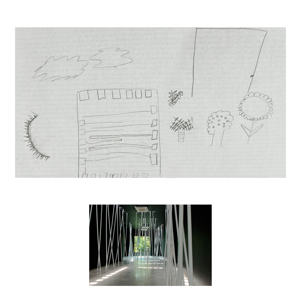 Sin título (Pintura negra y tubos blancos), Dibujos niños, 2014 : Francisco Ugarte