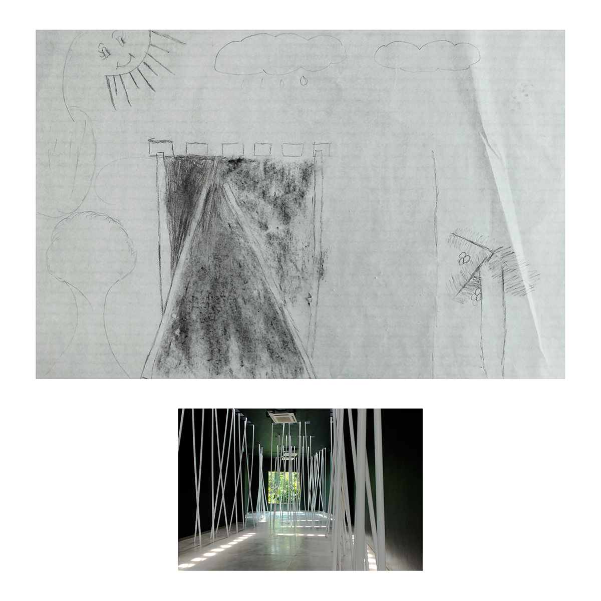 Sin título (Pintura negra y tubos blancos), Dibujos niños, 2014 : Francisco Ugarte