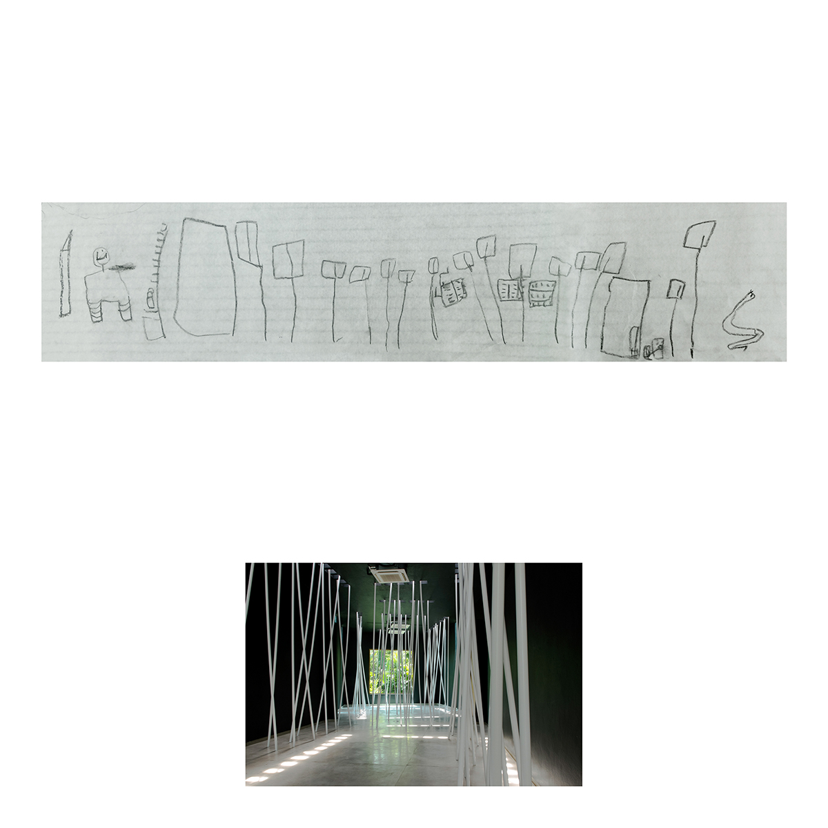 Sin título (Pintura negra y tubos blancos), Dibujos niños, 2014 : Francisco Ugarte