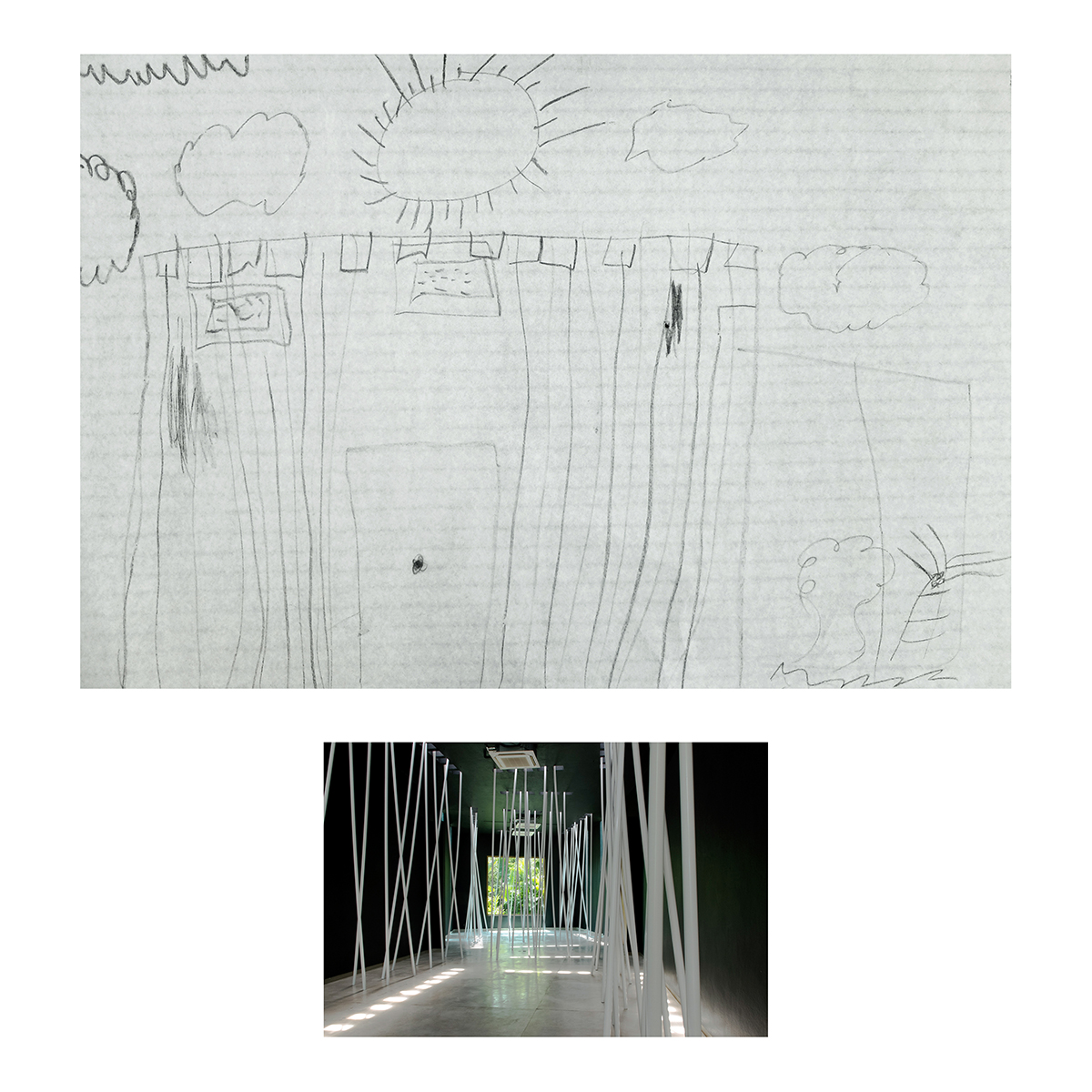 Sin título (Pintura negra y tubos blancos), Dibujos niños, 2014 : Francisco Ugarte