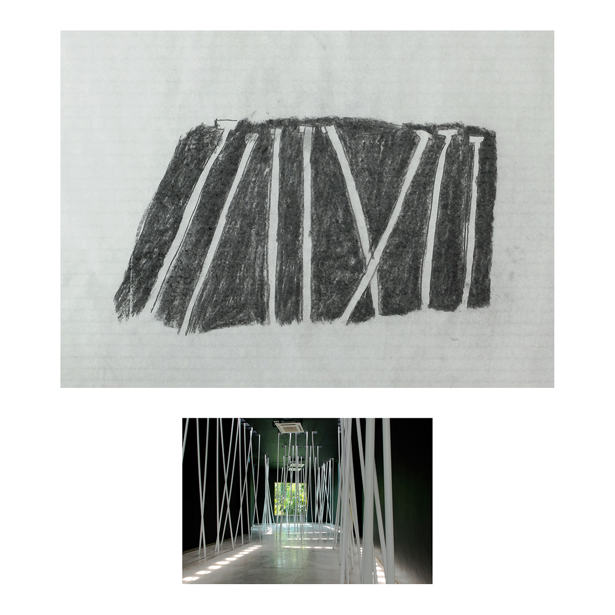 Sin título (Pintura negra y tubos blancos), Dibujos niños, 2014 : Francisco Ugarte